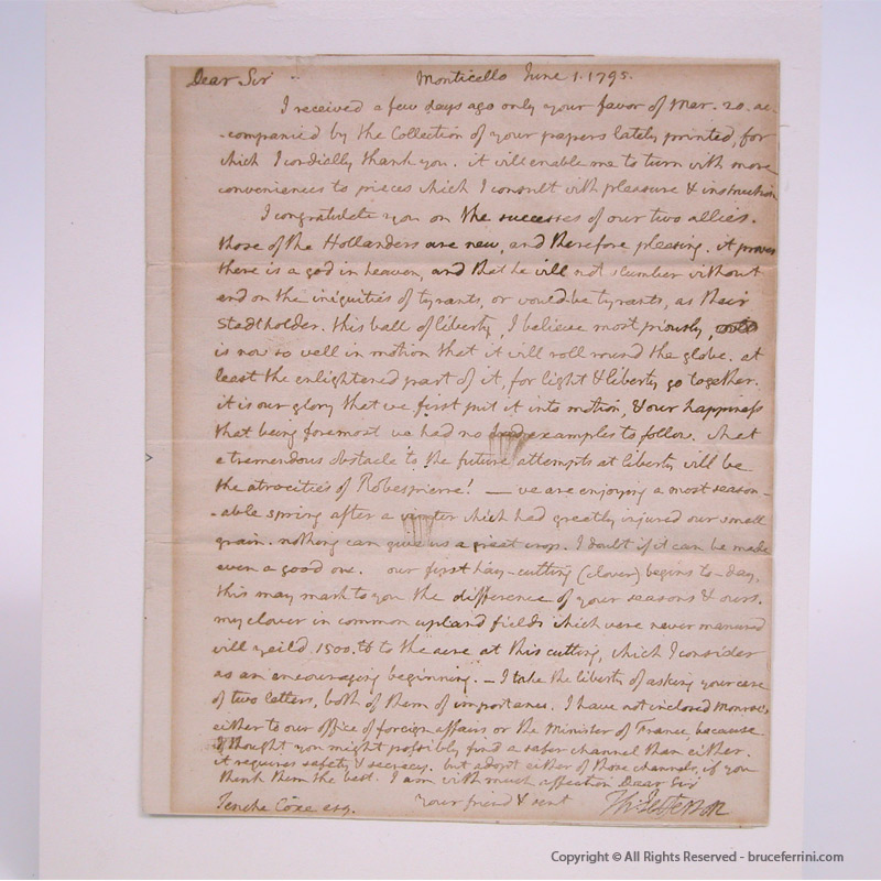 Thomas Jefferson Letter to Tench Coxe